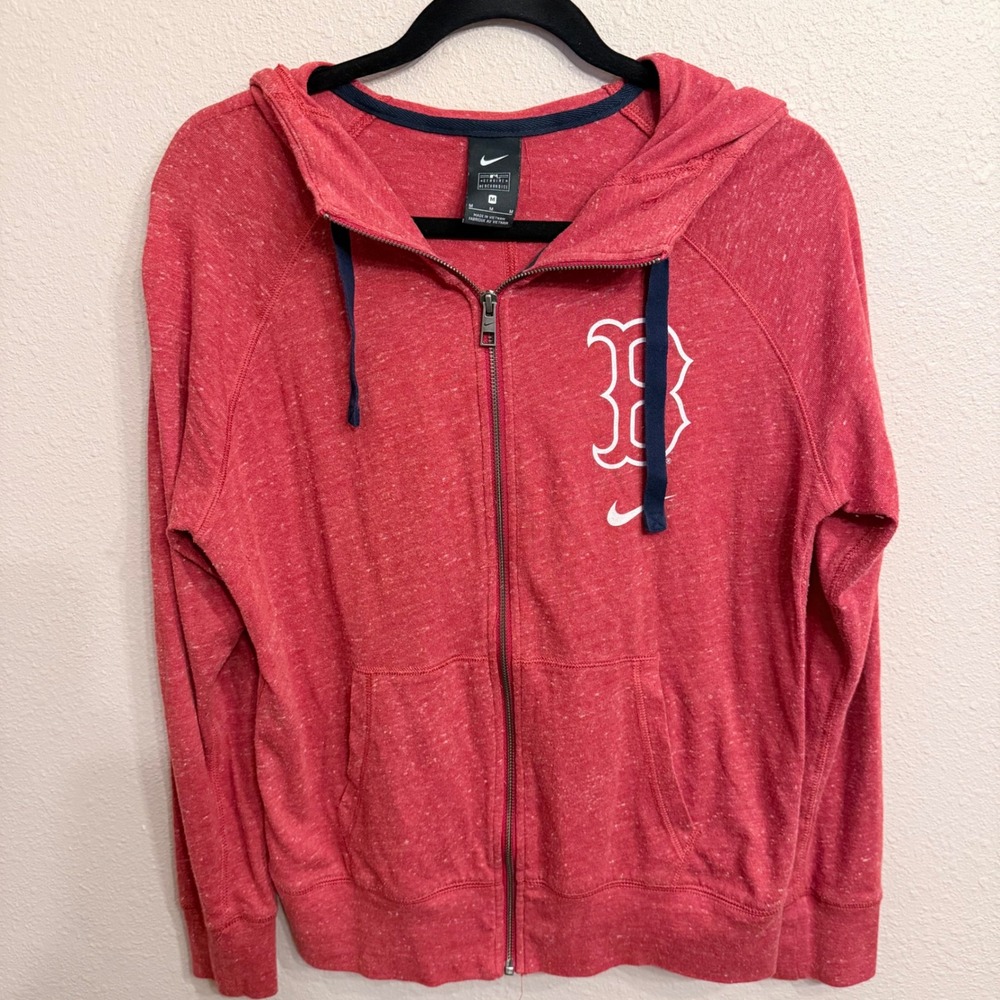 Nike MLB Boston Red Sox Full Zip Hoodie Red Heathered Graphic Sweatshirt Mens M